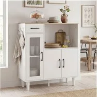 HOMCOM Sideboard mit Schublade, 2 Schränken, Offenem Fach, geriffelter Acrylglastür (Küchenschrank, 1 St., Aufbewahrungsschrank), für Wohnzimmer Weiß+Eiche 80 x 34 x 91 cm