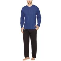 Moonline Pyjama Schlafanzug lang, 100% Baumwolle mit V-Ausschnitt und Streifen-Design