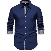 Allthemen Langarmhemd mit stylischen Gingham-Kontrastdetails