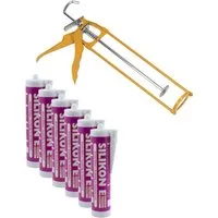 ARLI Silikon Kartuschenpresse aus Metall + 6x Silikon 310 ml Fugendicht, Silikon, Einsatzbereit, (6er, 6-tlg., Set), Dichtstoff für Bad Küche Fenster Abdichtung