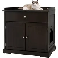 COSTWAY Tierhaus Katzenschrank, Katzenhaus, für Katzenklo, mit Schublade, Tür, Eingang
