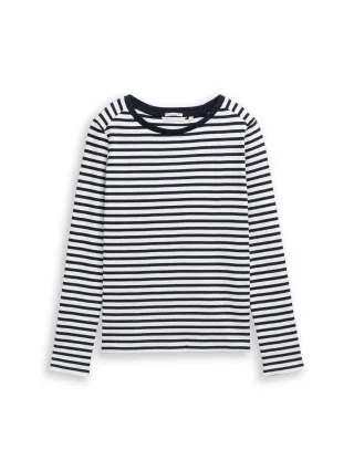 Denim Tom Tailor - Langarmshirt mit Streifenmuster navy white stripe - Gr. - M