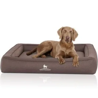 Knuffelwuff Orthopädisches Hundebett aus Velours mit Handwebcharakter Yukon braun/ grau XL