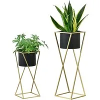 en.casa Blumenständer (Set, 2er), »Mons« Blumenkübel Pflanzenständer Pflanztopf Metall gold/schwarz