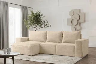 Ecksofa Designersofa ESTELLE in Stoff Abriamo Beige Ottomane Links