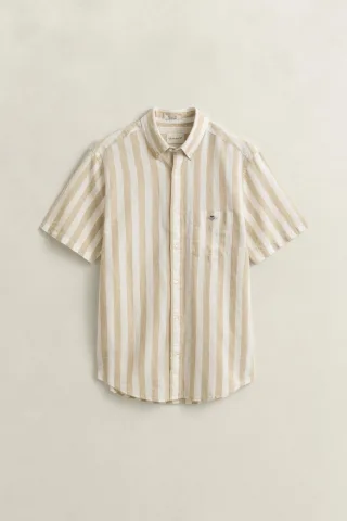 GANT - Gestreiftes Kurzarm-Hemd aus Leinenmix oat beige - Gr. - M
