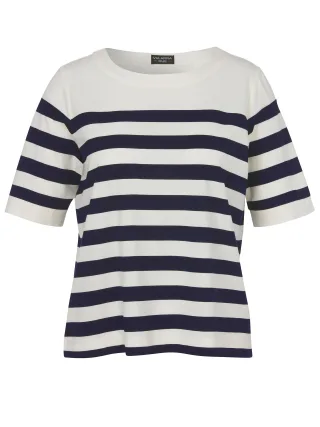 VIA APPIA DUE - T-Shirt U-Boot 1/2 Arm Ringel ecru/marine - Gr. - 50