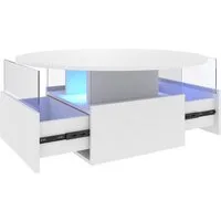 radelldar Couchtisch mit LED-Beleuchtung und 2 Schubladen, Wohnzimmertisch 80x40cm (1-St), Beistelltisch mit runder Platte und extra Ausstellungsfläche