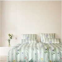 Elegante Bettwäsche Flowerstripe, Mako-Satin, 2 teilig, angenehmes Hautgefühl