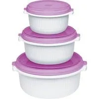MICRO FAMILY Mikrowellentopf, Starterset 3-teilig, Dose weiß/violett, 3 Töpfe, 3 Deckel