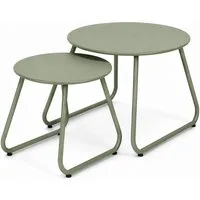 Mojawo Küchentisch 2-teiliges Beistelltisch-Set, Grün, ineinander stellbar, Ø 60/40 cm