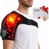 Toomoke Massagegerät Kabelloses Schulter-Massagegerät mit Rotlicht 660nm & 850nm, 5000mAh, Rotlicht Massagegerät,für Zuhause und Büro, Vibrationsmassage Schulterbandage für Nacken und Schultern