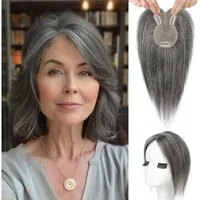 LuxusKollektion Echthaar-Extension Topper Echthaar Damen Clip in 26 CM Silbergrau mit braunen Nuancen