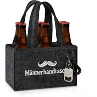 Fintie Flaschenkorb Flaschentasche mit 6 Fächern und Flaschenöffner für 0,33L/0,5L Flasche, Männerhandtasche Bier Filz Lustig Geschenk für Papa, Männer Geburtstag