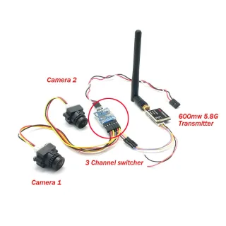 EWRF FPV Dual Camera System 1000TVL CMOS Mini Two Cameras + 5.8GHz 600mW 40CH VTX + 3CH Switch Support PMW for RC Racing