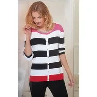 Passioni Strickjacke mit Breiten Schwarz-Weißen Streifen & Farbigen Akzenten