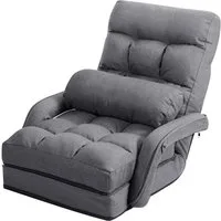 COSTWAY Relaxsessel Liegebett, verstellbar,klappbar,mit Armlehnen&Kissen
