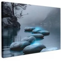 OneMillionCanvasses® Leinwandbild Steine - Wasser - Bäume - Natur, Fotodruck (1 St), Bilder für Badezimmer, Bad und Toiletten Deko, Bild WC 30x20 cm