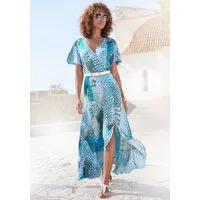 Buffalo Maxikleid mit Alloverdruck und Volantrock, Flügelärmel Jerseykleid, Animalkleid, Sommerkleid im Vokuhila-Schnitt, Druckkleid