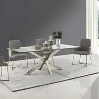 alesvelt Esstisch Terni transparent Glasplatte Edelstahlbeine im edlen Design 200 cm (1-Tisch), 200 x 100 x 76 cm
