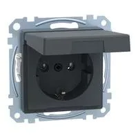 Schutzkontakt-Steckdose mit Klappdeckel, Unterputz, 16 Ampere, 250 Volt, System M anthrazit, Retail