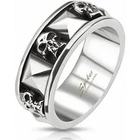Taffstyle Fingerring Biker Rocker Herren Ring Edelstahl 3D Totenkopf Nieten Silber (Massiver Herrenring im Gothic und Rocker Design aus Edelstahl)