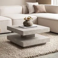 FINEBUY Couchtisch FB59751 60 cm Wohnzimmertisch Sofatisch Quadratisch Klein (60 cm MDF, Wohnzimmertisch Stein Optik Sandfarben), Sofatisch Beige Modern, Kaffeetisch Quadratisch
