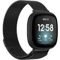Wigento Smartwatch-Armband Für Fitbit Versa 4 + 3 / Sense 1+ 2 Magnet Metall Uhr Armband Schwarz