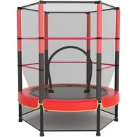 IKIDO Kindertrampolin, Gartentrampolin, (140×160cm), mit Sicherheitsnetz, Schutzrand rot, max. Gewicht 75 kg