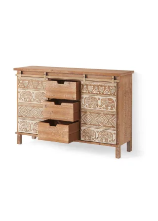 bonprix Sideboard mit Elefant-Design, beige, Gr.80x120 cm, Eyecatcher! Schiebetüren mit Ethno Schnitzereien
