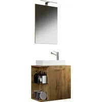 VCM Badmöbel-Set 3-tlg Gäste WC Waschplatz Waschtisch Hausa Spiegel, (Komplett-Set, 3-St., 1x Unterschrank 1x Waschbecken 1x Spiegel), VCM Waschtisch Hausa 122x52x34 cm Holzwerkstoff, Keramik