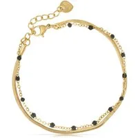 Made by Nami Edelstahlarmband Zweireihiges Armband Damen Gold aus Edelstahl mit bunten Perlen, 20 + 5 cm Länge Wasserfest Chakra Schmuck Bunt