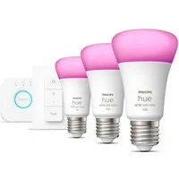 Philips Hue LED-Leuchtmittel White&Col. Amb. E27 3er StarterSet +DS 3x800lm 75W, E27, 5 St., Farbwechsler, Warmweiß