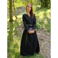 Vehi Mercatus Burgfräulein-Kostüm Mittelalter Kleid langarm Schwarz, mit Borte "Sigyn"