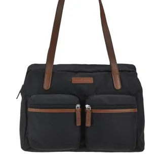 Shopper mit zwei Vortaschen aus Nylon in schwarz Serie Emily | Greenburry. Geräumige Handtasche für Damen optimal für Freizeit und Einkäufe.