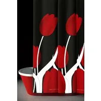 LikeKa Duschvorhang rot,Badevorhang schwarz,Wannenvorhang,Badezimmer Vorhang Breite 120 cm