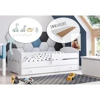 Kids Collective Kinderbett 70x140 / 80x160 cm Komplettset mit Matratze & Schublade (Bett für Jungen und Mädchen, Einzelbett für Kinder von 2 - 10 Jahren), komplettes Set mit Dinosaurier I Motiv für Jungen & Mädchen 80x160 cm