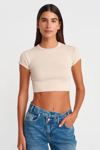 Damen Slim Fit Crop Crew-Neck T-Shirt