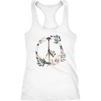 Neverless Tanktop Damen Tank-Top Peace-Symbol Blumen Flowerpower Hippie Boho Bohemian