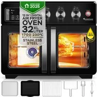 TurboTronic by Z-Line Minibackofen XL 32 L Heißluftofen & Airfryer mit Drehspieß, Grill & Dörrfunktion, ab 25 °C inkl. Greifzange Heißluftofen Heißluftfritteuse Pizza Backen