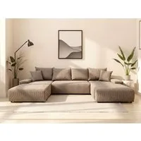 WERK2 Wohnlandschaft Amalfi, B/T: 348/188 cm, in Cord mit Schlaffunktion & Bettkasten, modernes XXL Design, U-Form