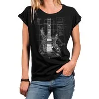 MAKAYA Print-Shirt Damen Gitarrenmotiv Gitarre Festival Outfit Rock Kurzarm Top (Schwarz, Blau, Grau, Grün, 34, 36, 38, 40, 42, 44, 46, 48, 50) große Größen