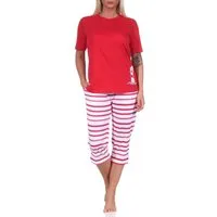 Normann Pyjama Maritimer Damen kurzarm Capri Schlafanzug, Top mit Leuchtturm Motiv