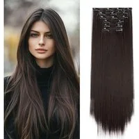 LuxusKollektion Kunsthaar-Extension Haarverlängerung Clip in glatt 6 Teile Teile 65 cm Maronenbraun