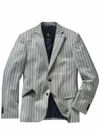 Mey & Edlich Herren Streiflings-Anzugsakko Grau 68 % Schurwolle, 30 % Polyester, 2 % Elasthan