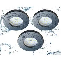TRANGO LED Einbauleuchte, 3er Set 6729IP65-031MO IP65 LED Einbaustrahler in Anthrazit matt inkl. 3x 5 Watt 3000K warmweiß Ultra Flach LED Modul für Bad Einbauspots, Dusche Deckenstrahler, Deckenlampe, Badleuchte
