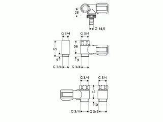 Schell NA-Ventil COMFORT mit RFV 3/4"chrom für Wandbatterien Anschluß re 033240699