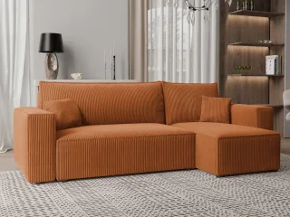 Ecksofa Schlafsofa Sofa ADARA in Stoff Poso Rostbraun Ottomane Rechts