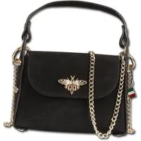 FLORENCE Umhängetasche Florence Biene Damen Handtasche (Umhängetasche, Umhängetasche), Damen Tasche Echtes Wildleder schwarz, Made-In Italy