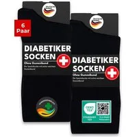 sockenkauf24 Diabetikersocken ohne Gummibund 97% Baumwolle mit Komfortbund ohne Naht (Schwarz, 6-Paar, 43-46) Diabetiker Socken ohne Gummi für Damen & Herren
